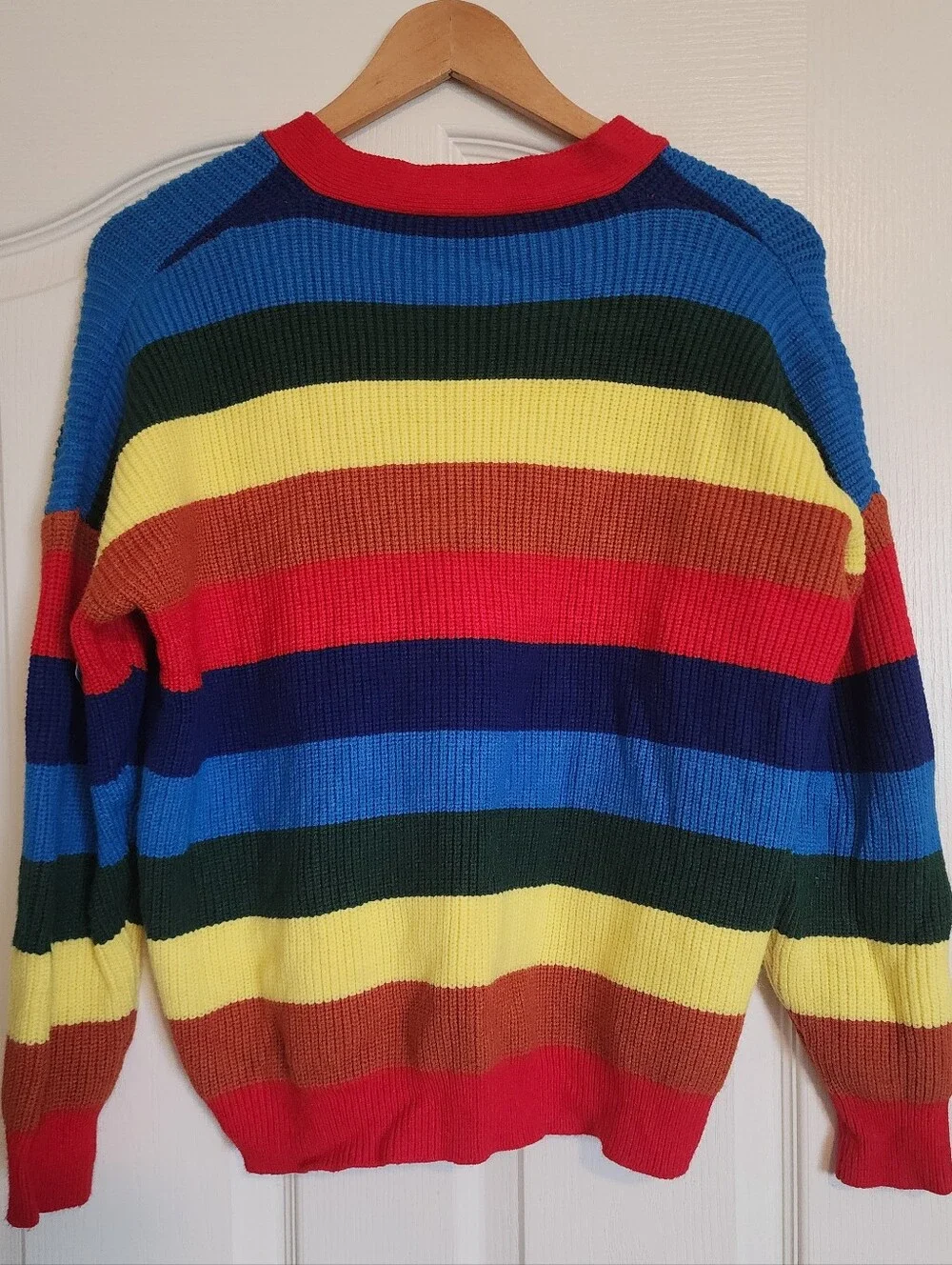 🌈Y2K UNIF Style Rainbow Striped Cardigan - Chunky Knit V-Neck Sweater Kidcore💕 - Picture 4 of 5